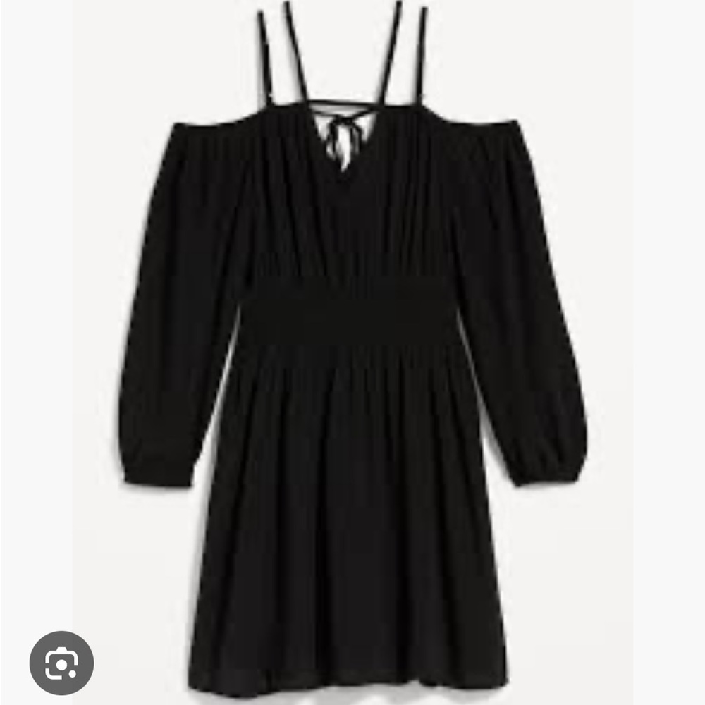 Old Navy Black Smocked Waist Defined Cold Shoulder Mini Dress